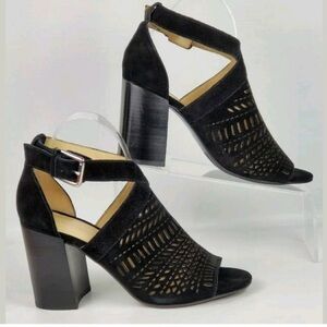 Marc Fisher Womens Geela Leather Open Toe Casual Strappy, Black Sandal Size 8M